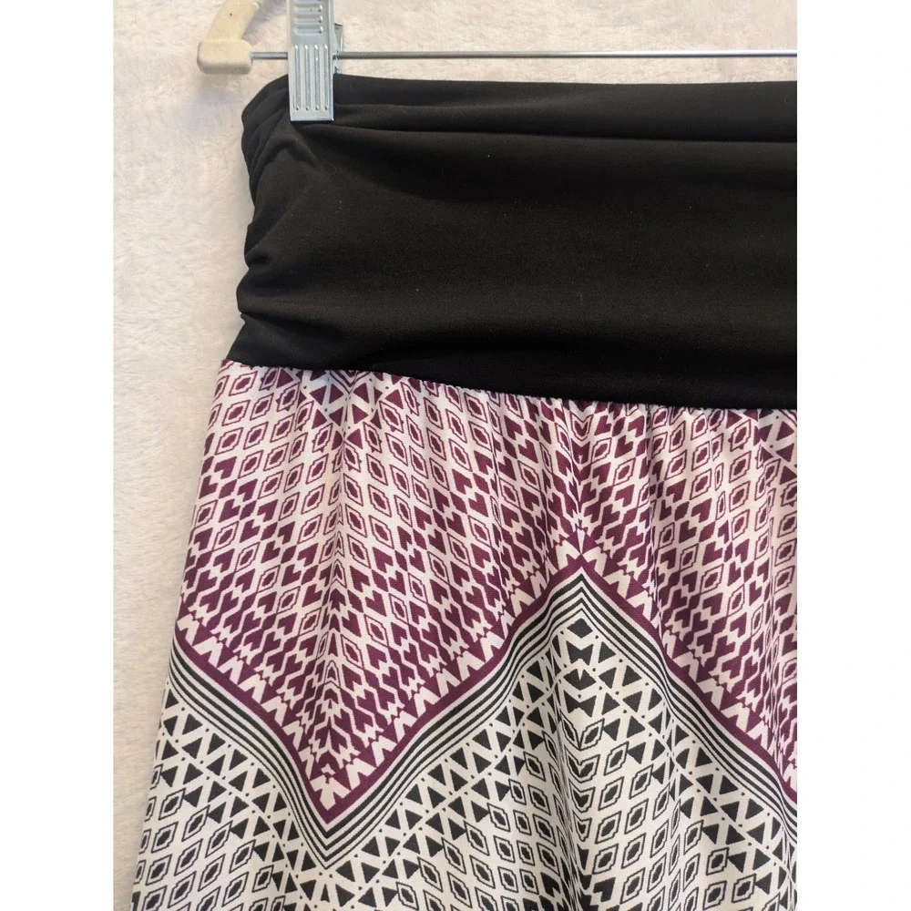 AB Studio Women Maxi Skirt Geometric Print‎ Black Pink White XL Elastic Waist